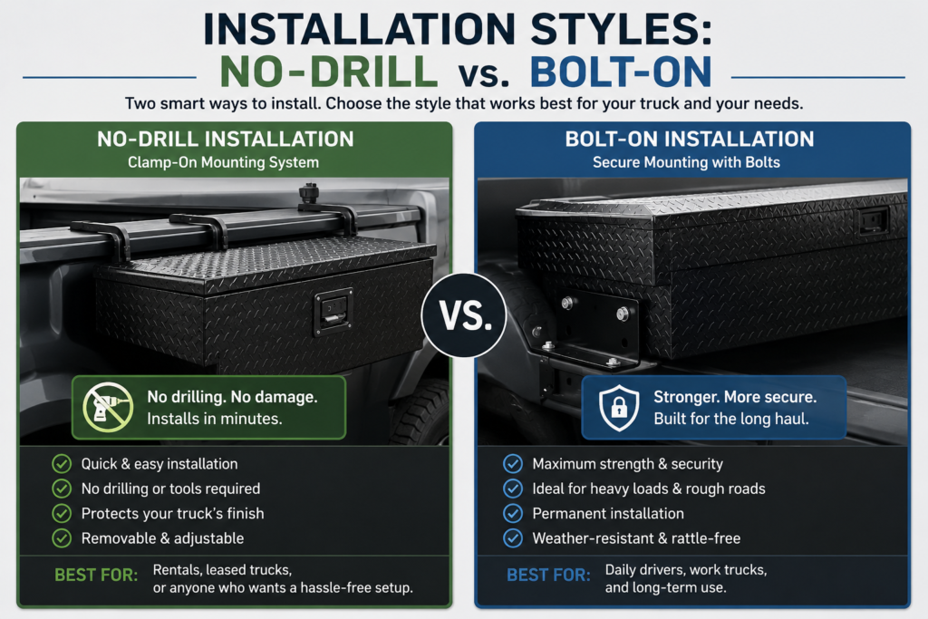 
Aluminum storage containers inside truck bed