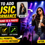 A person using an AI tool to add a background imagry of a music performance on ai.